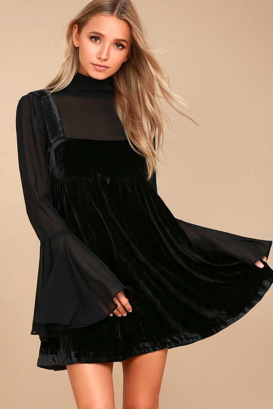 Black Velvet Babydoll Dress ...